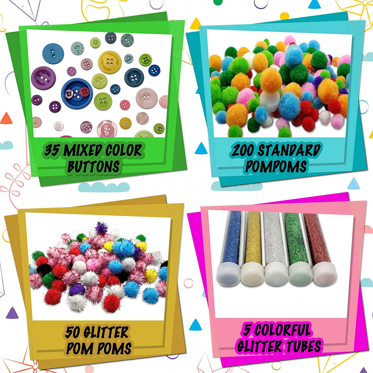 Epiqueone 2100pc Art & Craft Supply Kit - Large/Giant Pom Poms & Small/Mini Pom