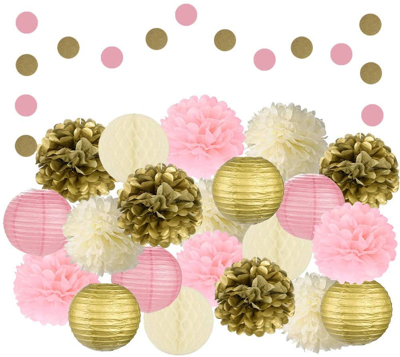 EpiqueOne 22 Pcs Mixed Pink, Gold & Ivory Party Decorations By