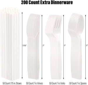 350 Pc Biodegradable Paper Plate Set - Disposable, Durable Dinnerware Tableware - Compostable Spoons, Forks, Knives, Plates, Straws, Napkins for Parties, Camping - Microwave and Freezer Safe EpiqueOne