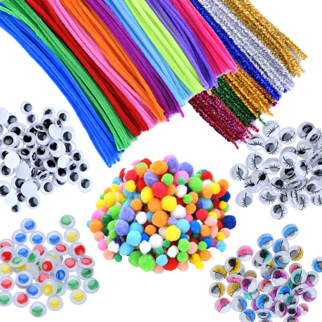 FURAHA 1800Pcs Arts and Craft Supplies for Kids Assorted Craft Pompoms Pipe  Cleaners Feather Button Wiggle Googly Eyes Colorful