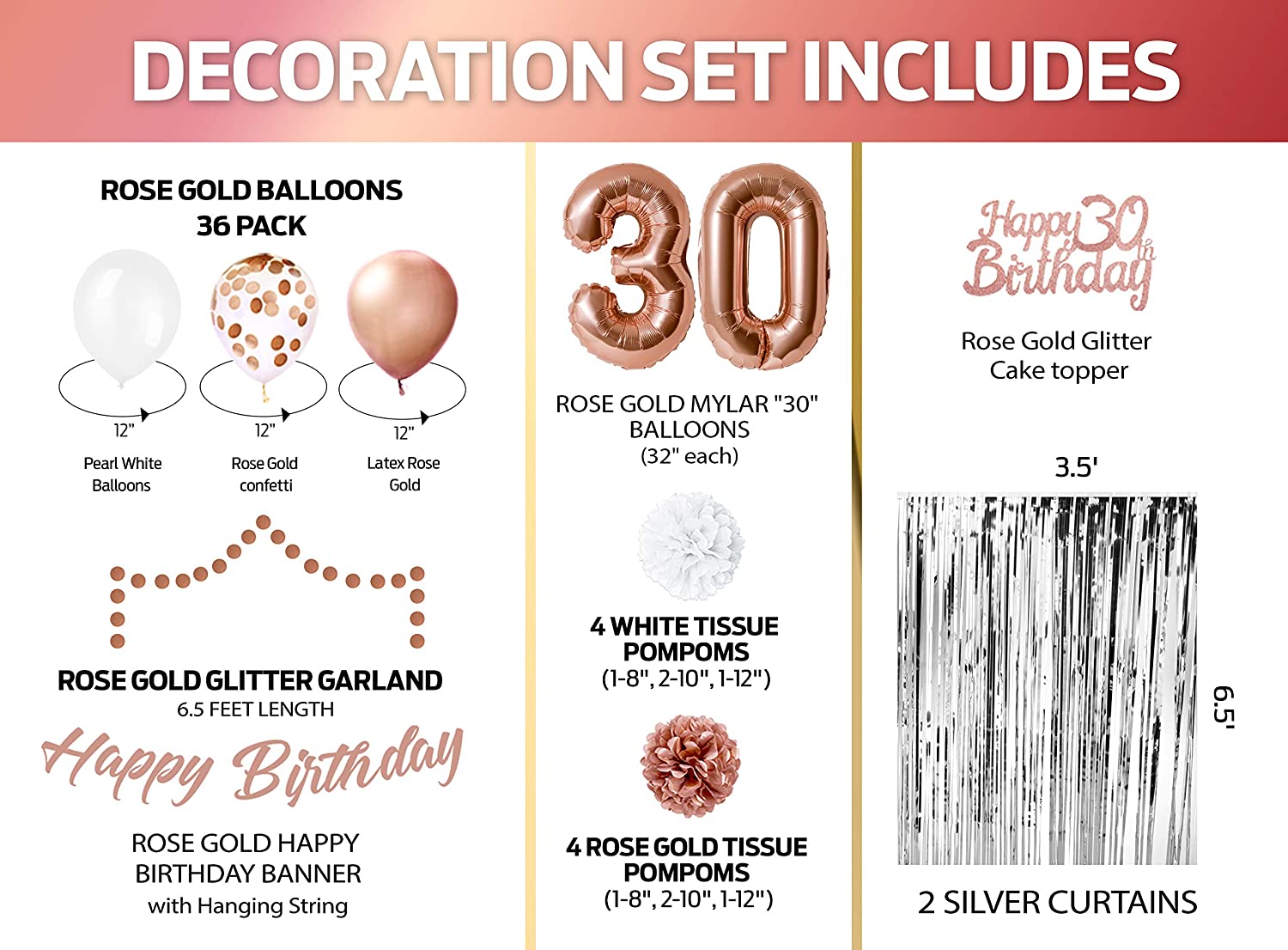 Epiqueone Baby Shower Decorations for Girl - It's A Girl Princess Party Decoration Kit - 52-Piece Complete Set - Rose Gold 