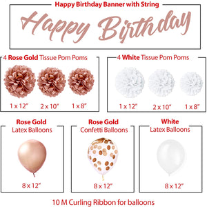EpiqueOne Rose Gold 21st Birthday Decorations - 41 Pieces Party Decor for Her - Rose Gold Ribbon, Balloons, Pom Poms - 21 Birthday Cake Topper