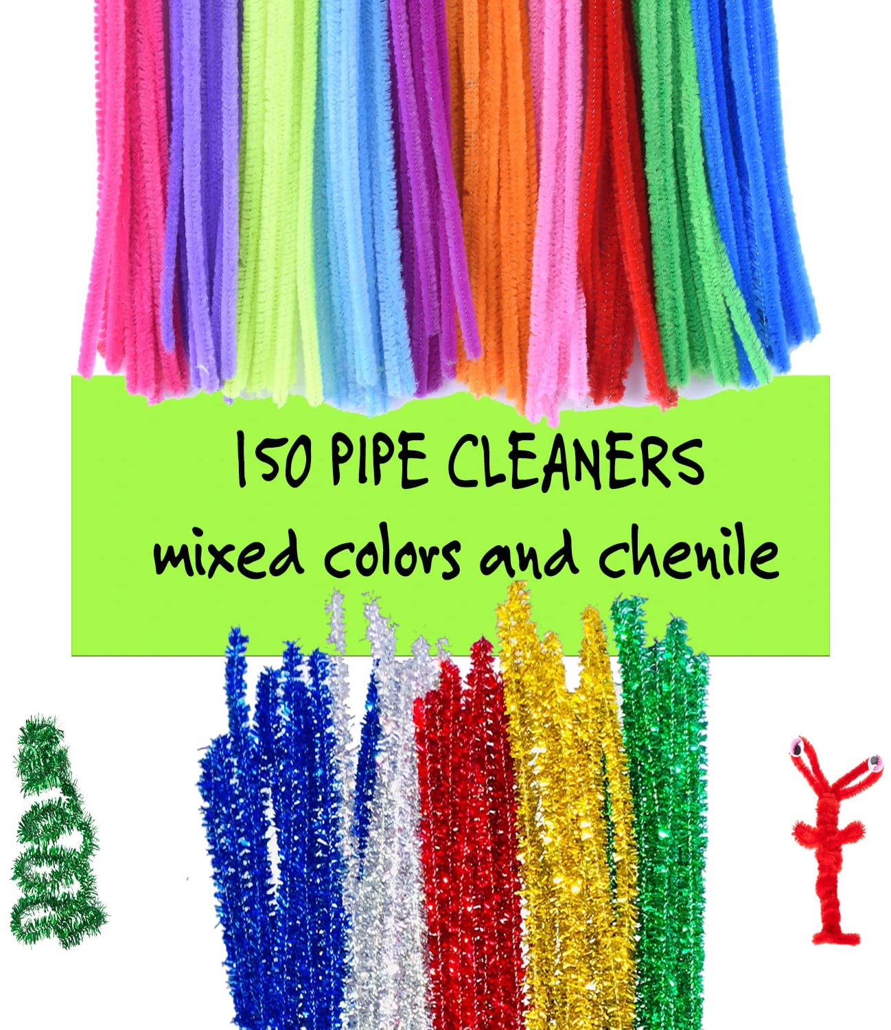 150 Pieces Green Pipe Cleaners Chenille Stem, Pipe Cleaners