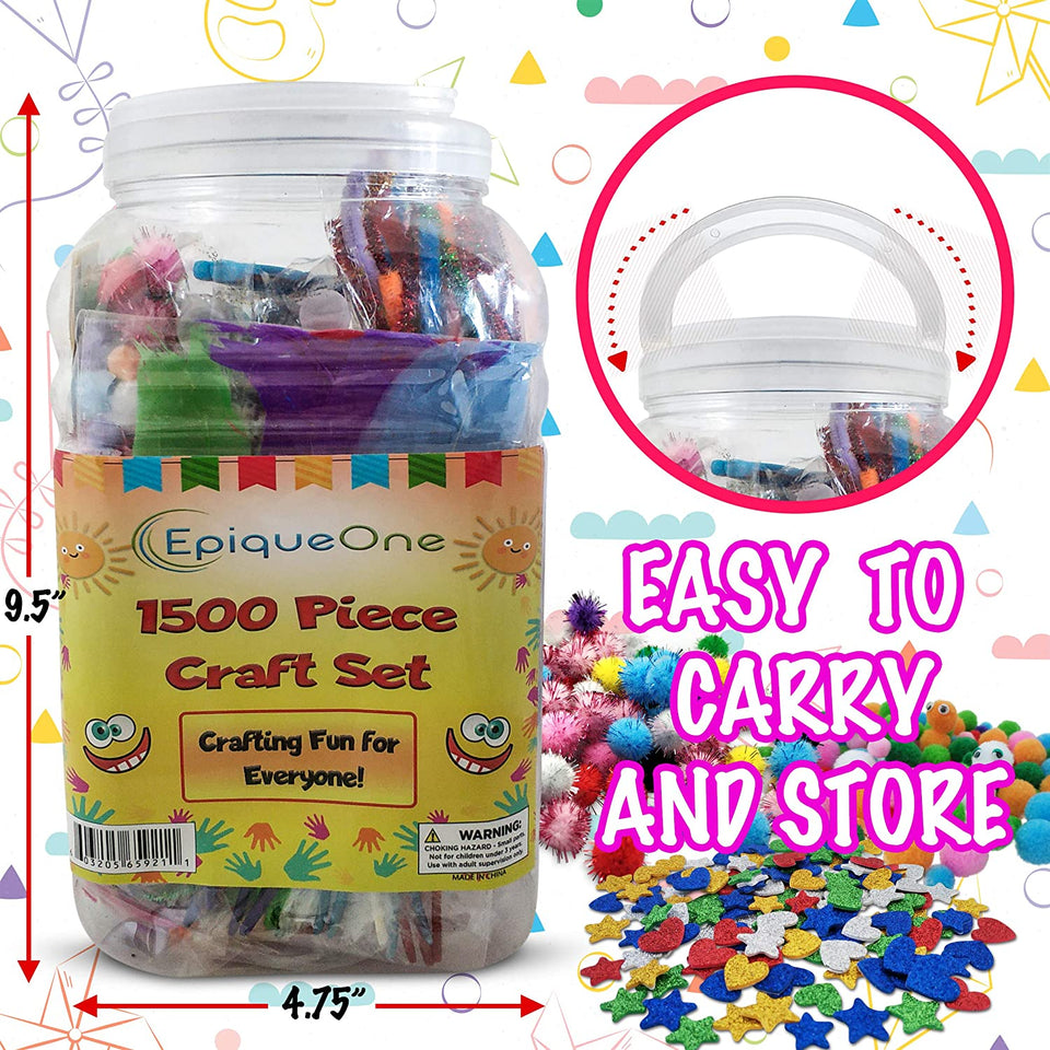 EpiqueOne 1500 Set of Bulk Craft Accessories for Kids - Art Supplies for Children, Toddlers, Classrooms, Large Assortment of Crafting Materials for School Projects, DIY Activities-Promotes Creativity